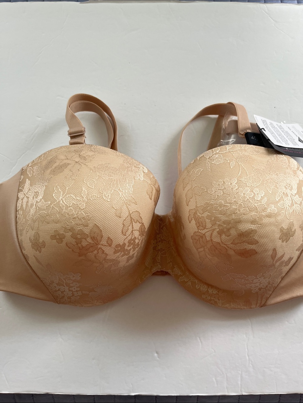 Curvy Couture Floral Lace T-Shirt Bra in Nude Beige